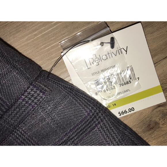 NWT Relativity Dress Pants Womens size 14 Black Business Charcoal & Plum Plaid - Picture 4 of 7